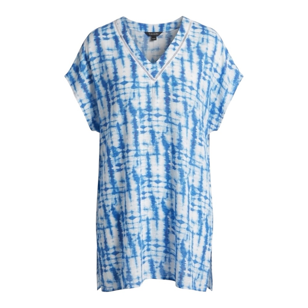 Tahari Tie Dye Blue & White Beach Pool Swim V Neck Cover Up Size Medium